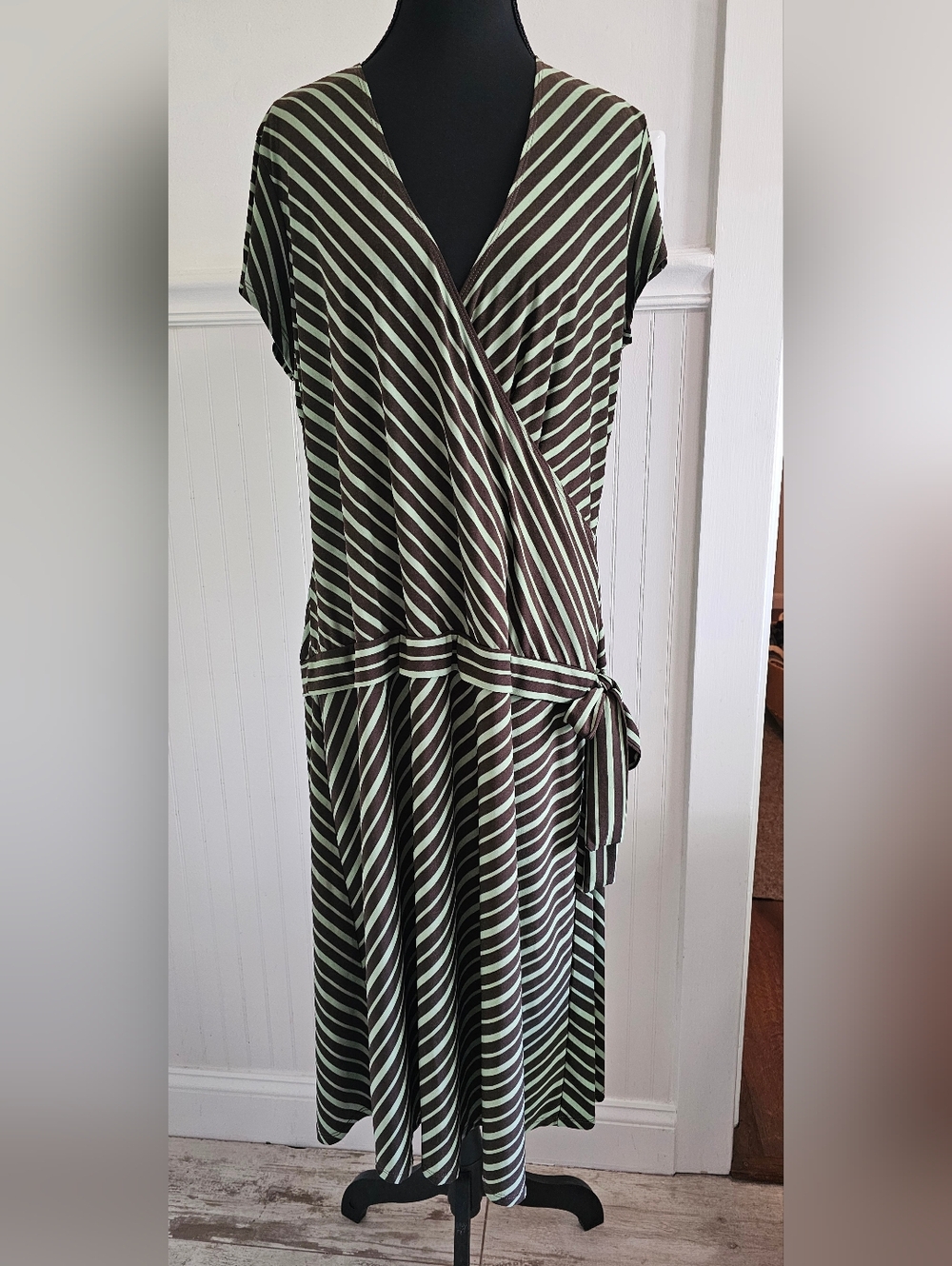 Merona Striped Wrap Dress in Mint and Brown XXL